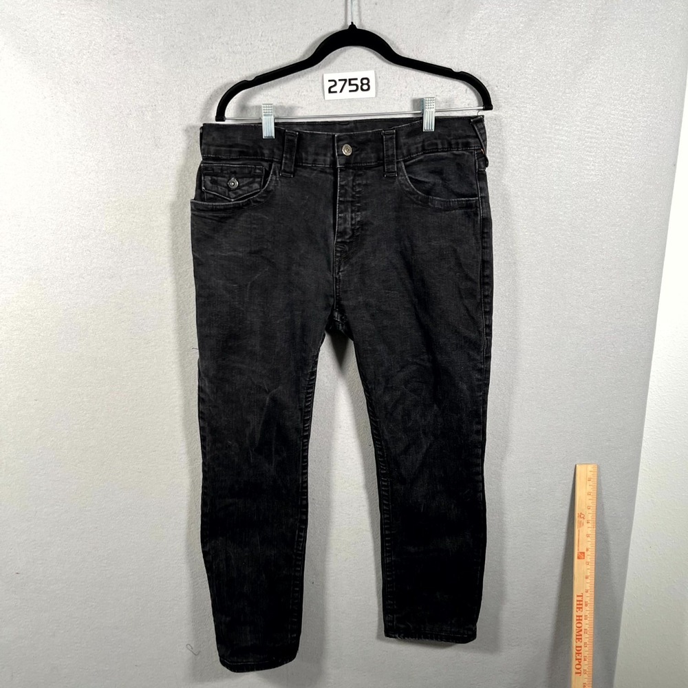 True Religion Jeans Mens 34 Black Denim Everyday Wear Dark Wash Straight Leg